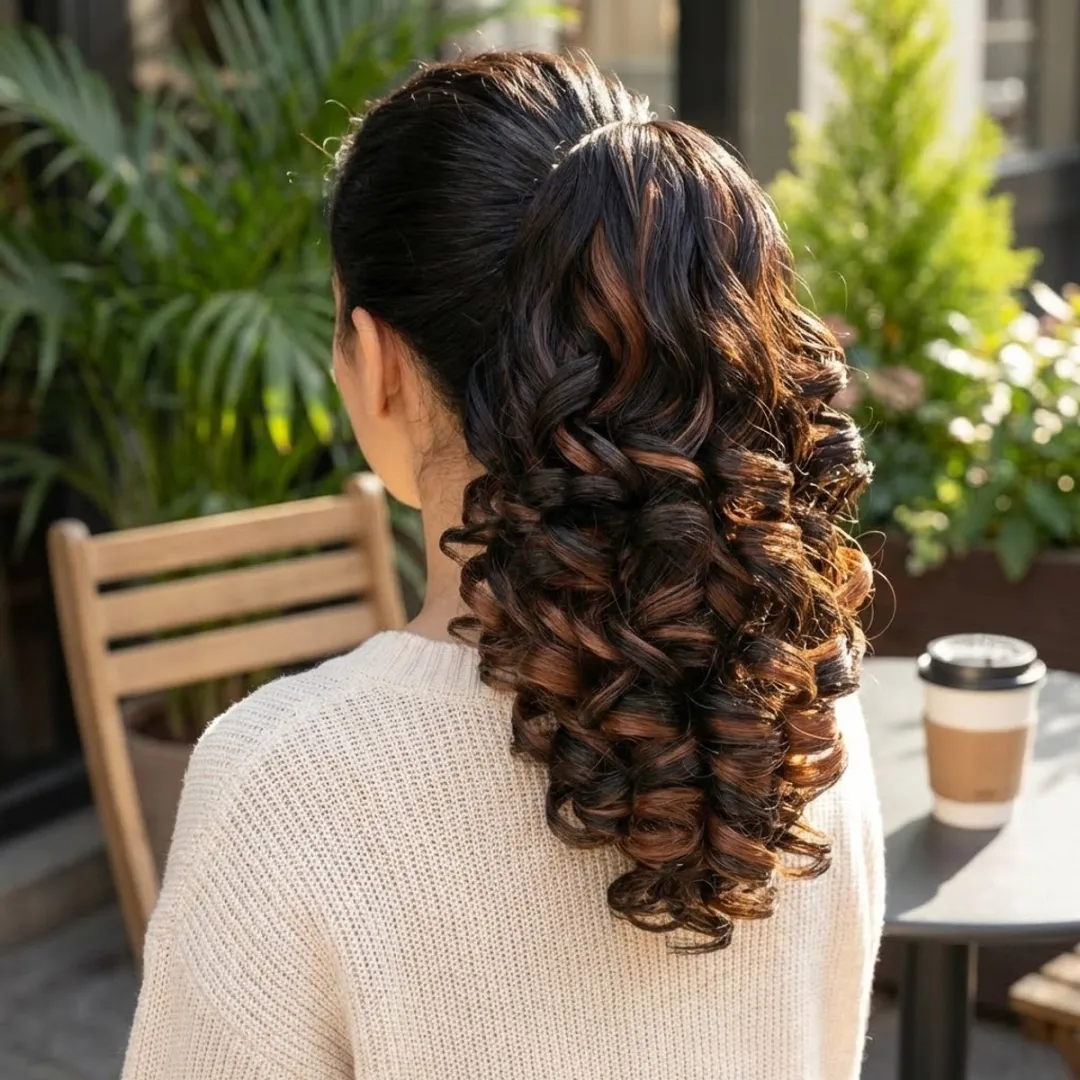 NuveX Clip-in Haar Extensie Ponytail - Zwart/Koperbruin - Curls