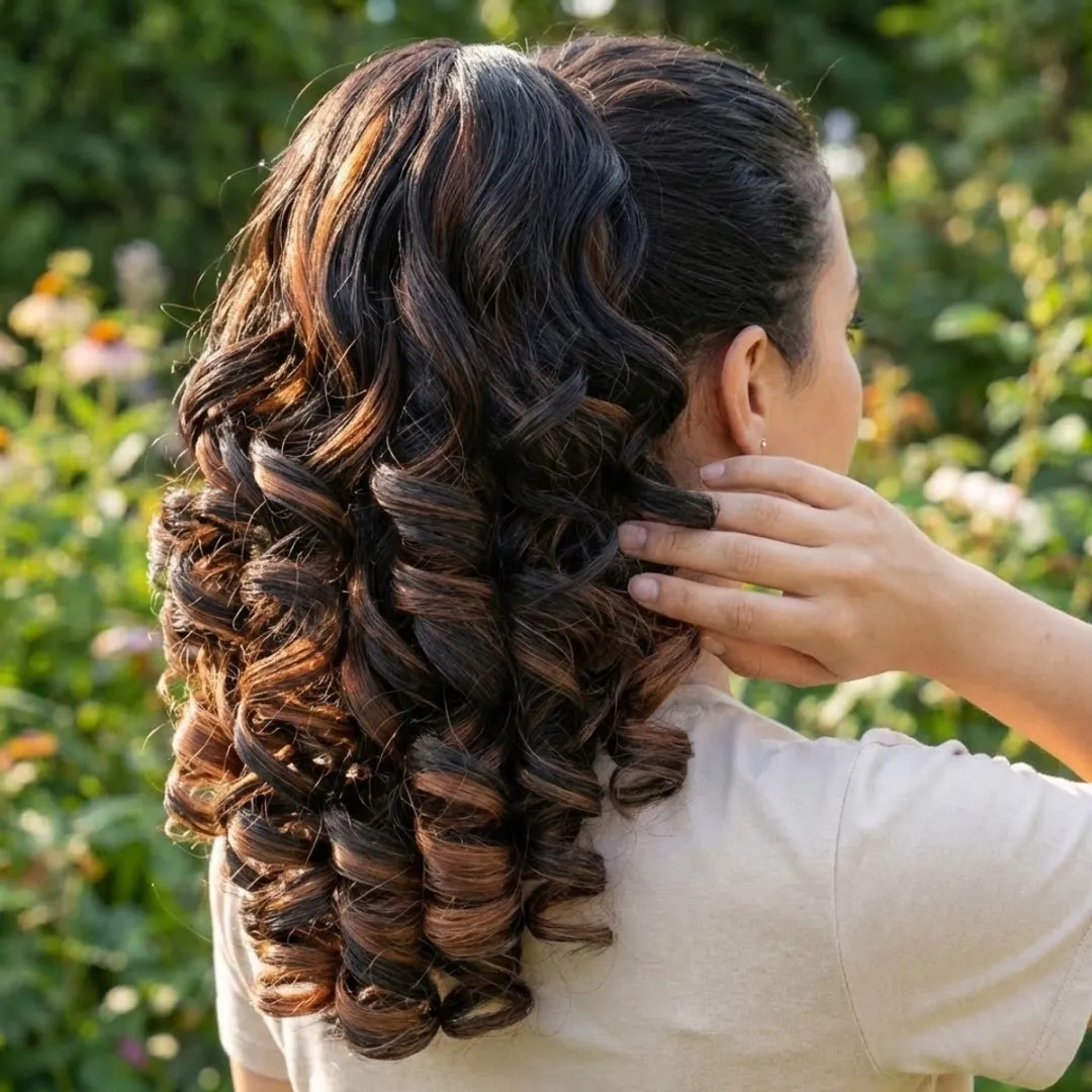 NuveX Clip-in Haar Extensie Ponytail - Zwart/Koperbruin - Curls