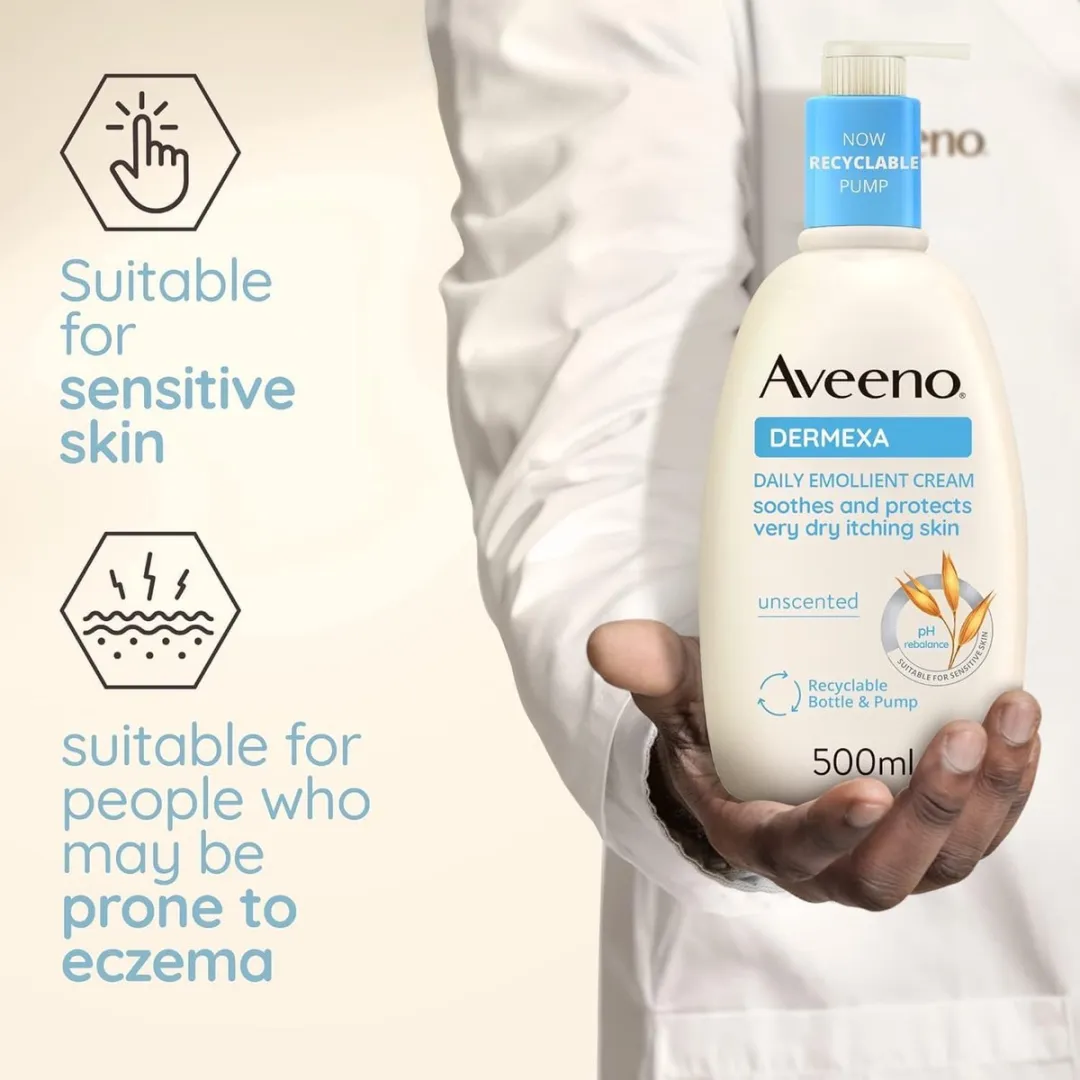 Aveeno Daily Emollient Cream - 500 ml | Verzacht en hydrateert Jeukende, Droge, Gevoelig, Eczeem Huid