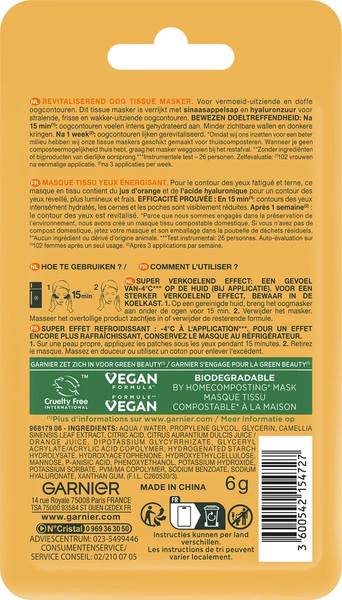 Garnier SkinActive Oogmasker Sinaasappel - 2 Stuks