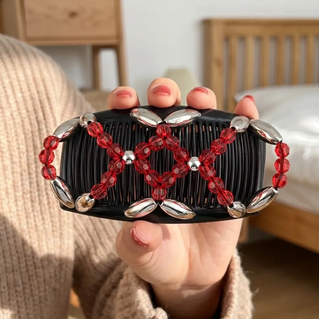 NuveX Magic Hair Clip - Rood/Zilver - Elastische Kralen