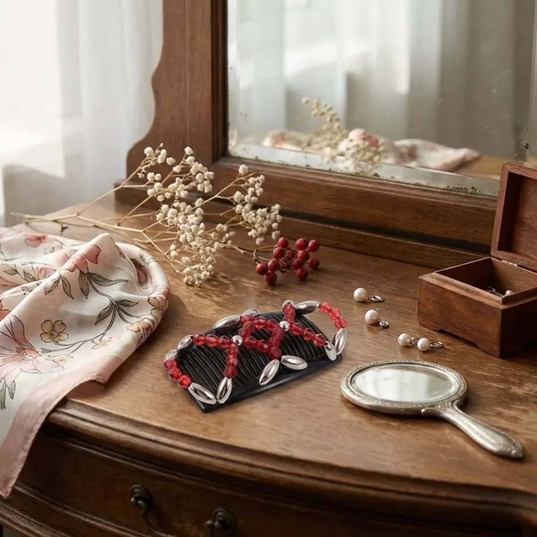 NuveX Magic Hair Clip - Rood/Zilver - Elastische Kralen