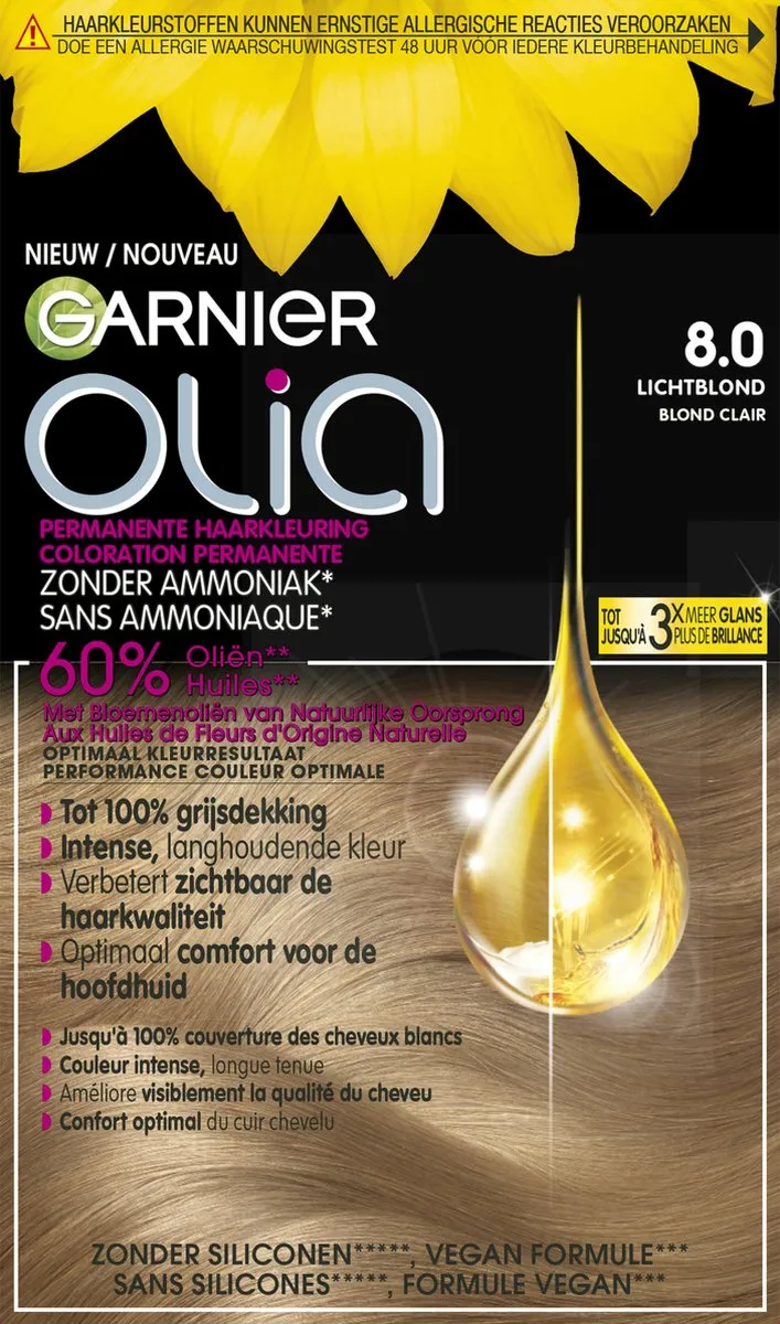 Garnier Olia Haarkleuring 8.0 Lichtblond - 986ml