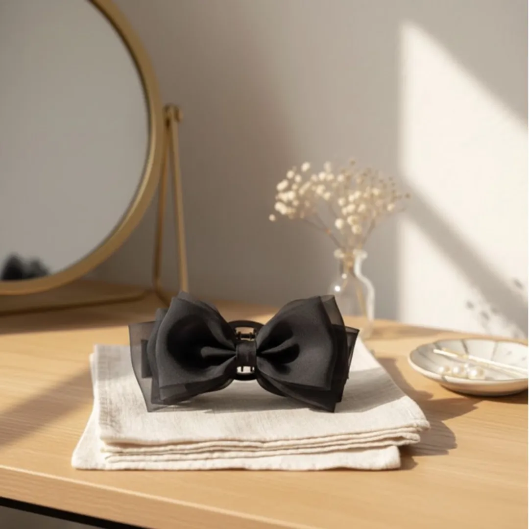 NuveX Zwart Strik Haarclip - Grote Chiffon Strik