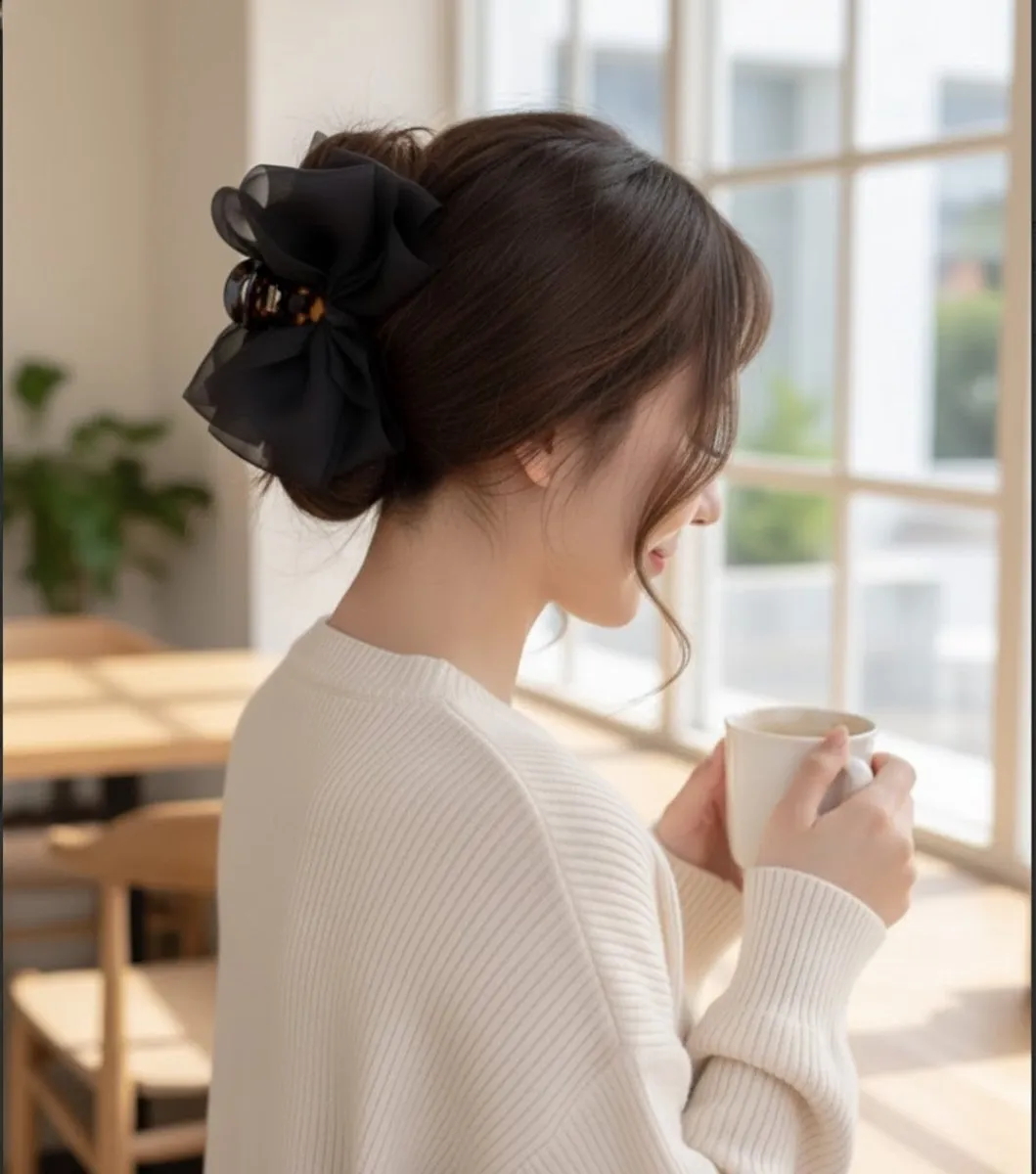 NuveX Zwart Strik Haarclip - Grote Chiffon Strik
