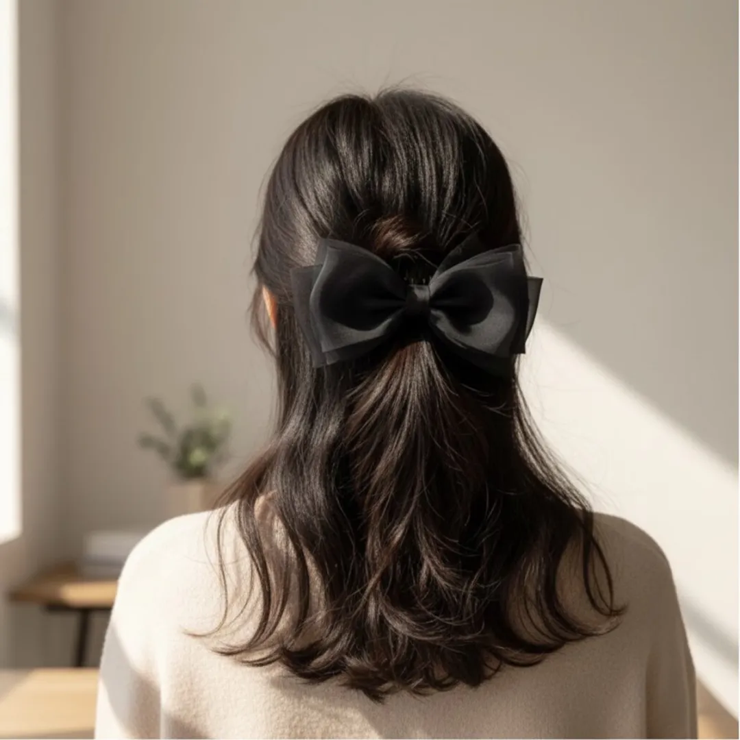 NuveX Zwart Strik Haarclip - Grote Chiffon Strik