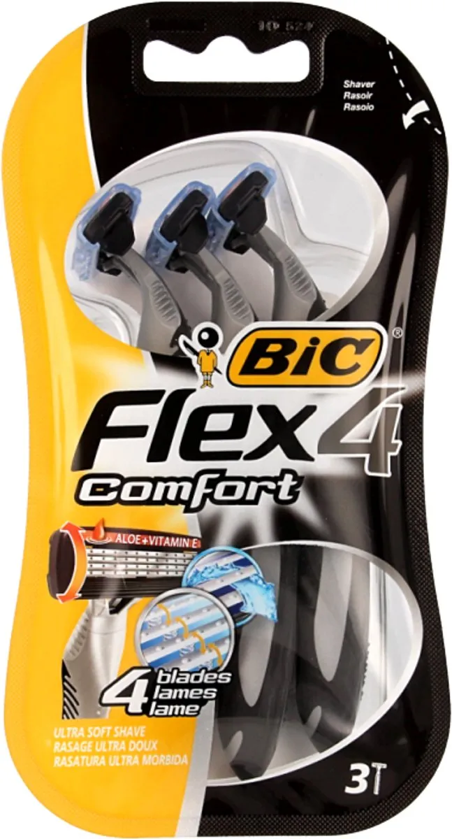 Bic Flex 4 Heren Scheermesjes 5 Bladen - 3 Stuks - Zwart