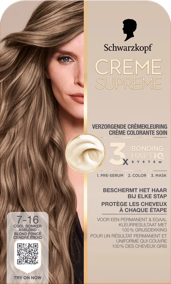 Schwarzkopf Crème Supreme 7-16 Haarkleuring 245g - Cool Donker Asblond