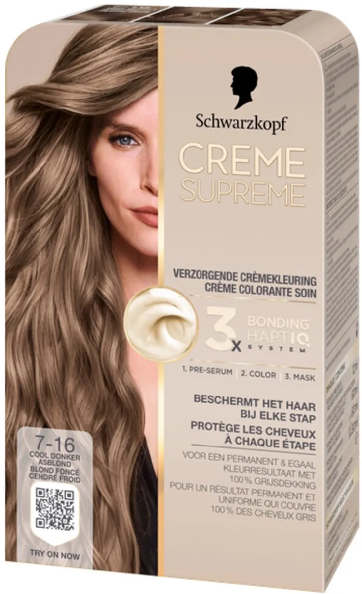 Schwarzkopf Crème Supreme 7-16 Haarkleuring 245g - Cool Donker Asblond