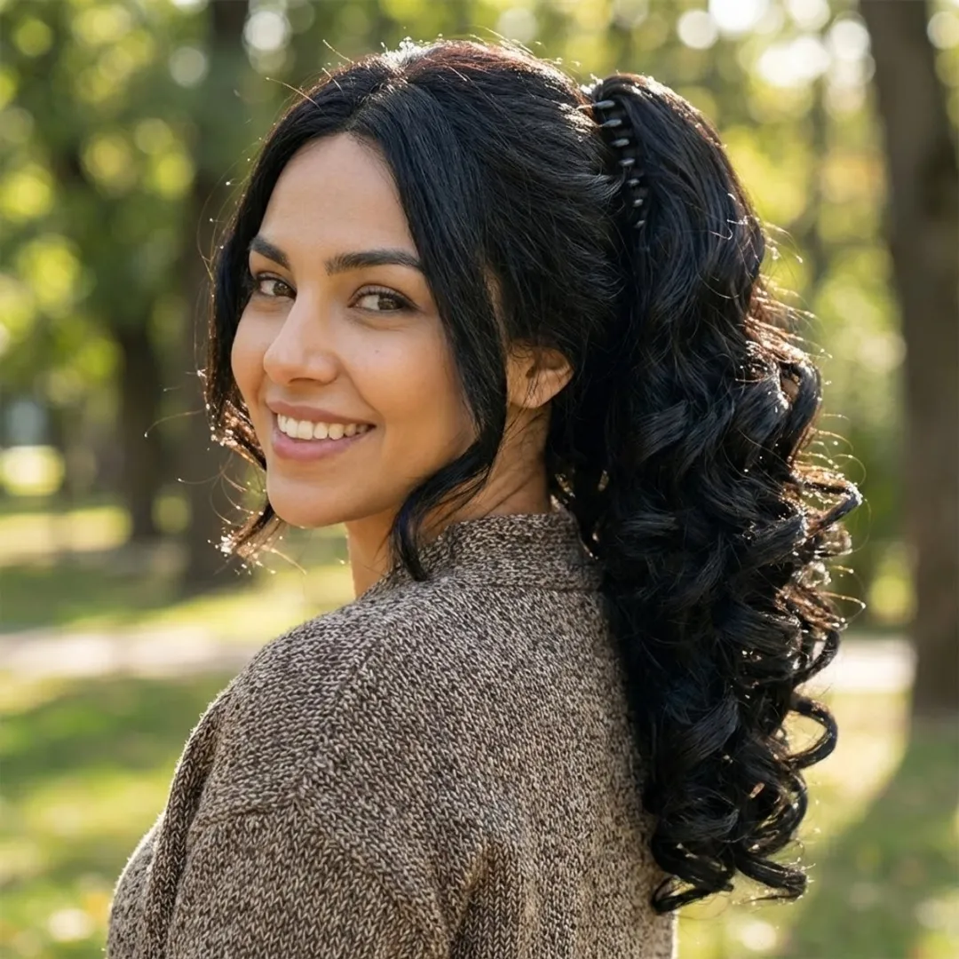 NuveX Zwart Krullend Paardenstaart Haar Extensie - Clip-in Ponytail
