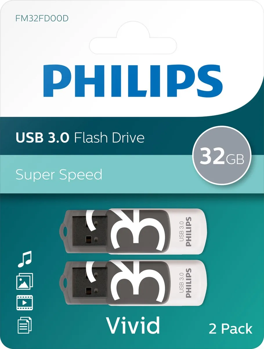 Philips USB Stick 3.0 FM32FD00D 32GB - Grijs/Wit - 2 Stuks