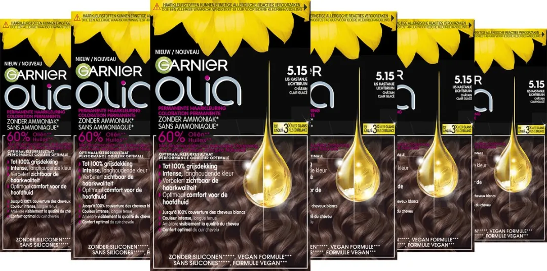 Garnier Olia Permanente Crèmekleuring 5.15 Kastanje Lichtbruin - 6x6g