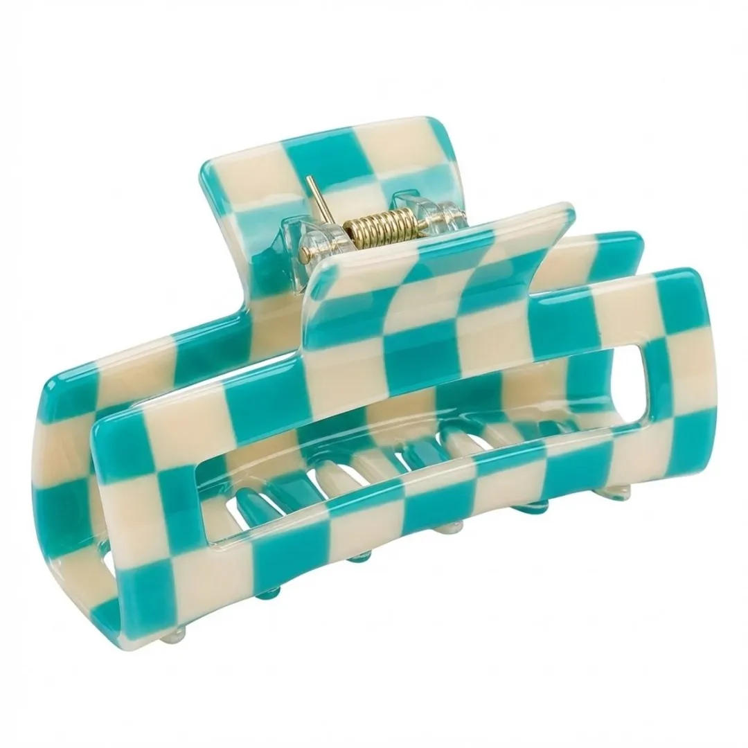 NuveX Ruitpatroon Haarclip Turquoise/Wit
