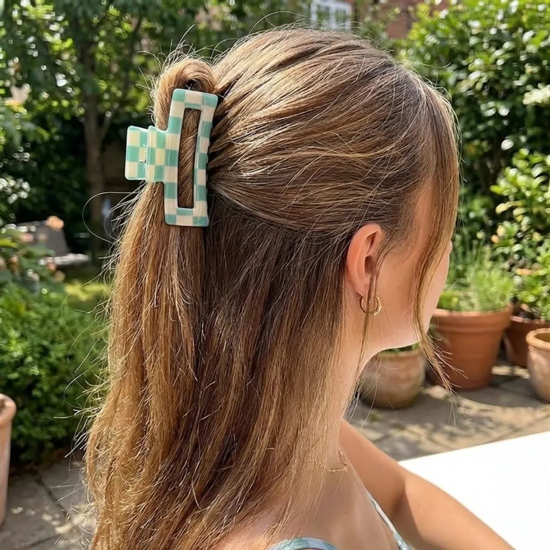 NuveX Ruitpatroon Haarclip Turquoise/Wit - Kunststof