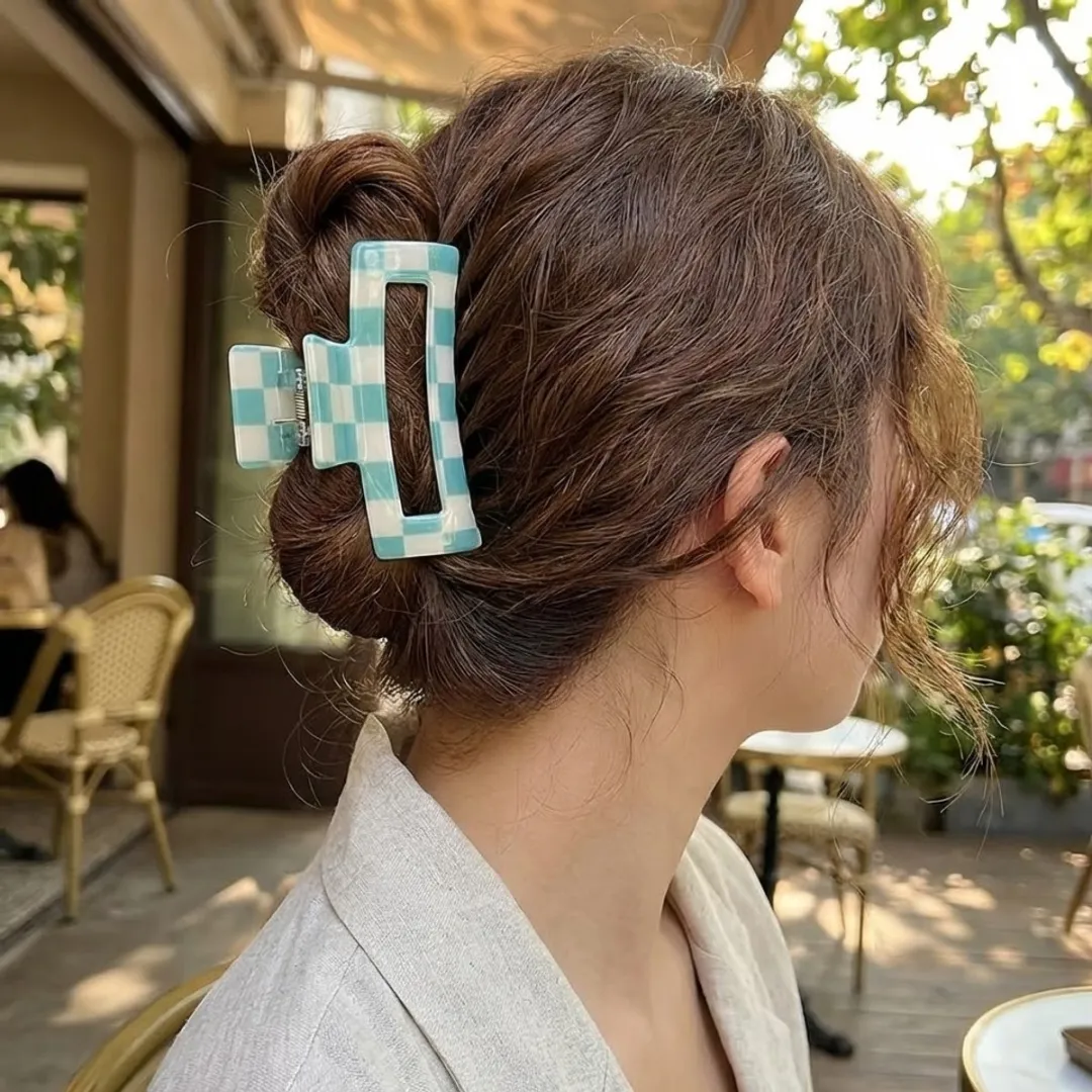 NuveX Ruitpatroon Haarclip Turquoise/Wit - Kunststof