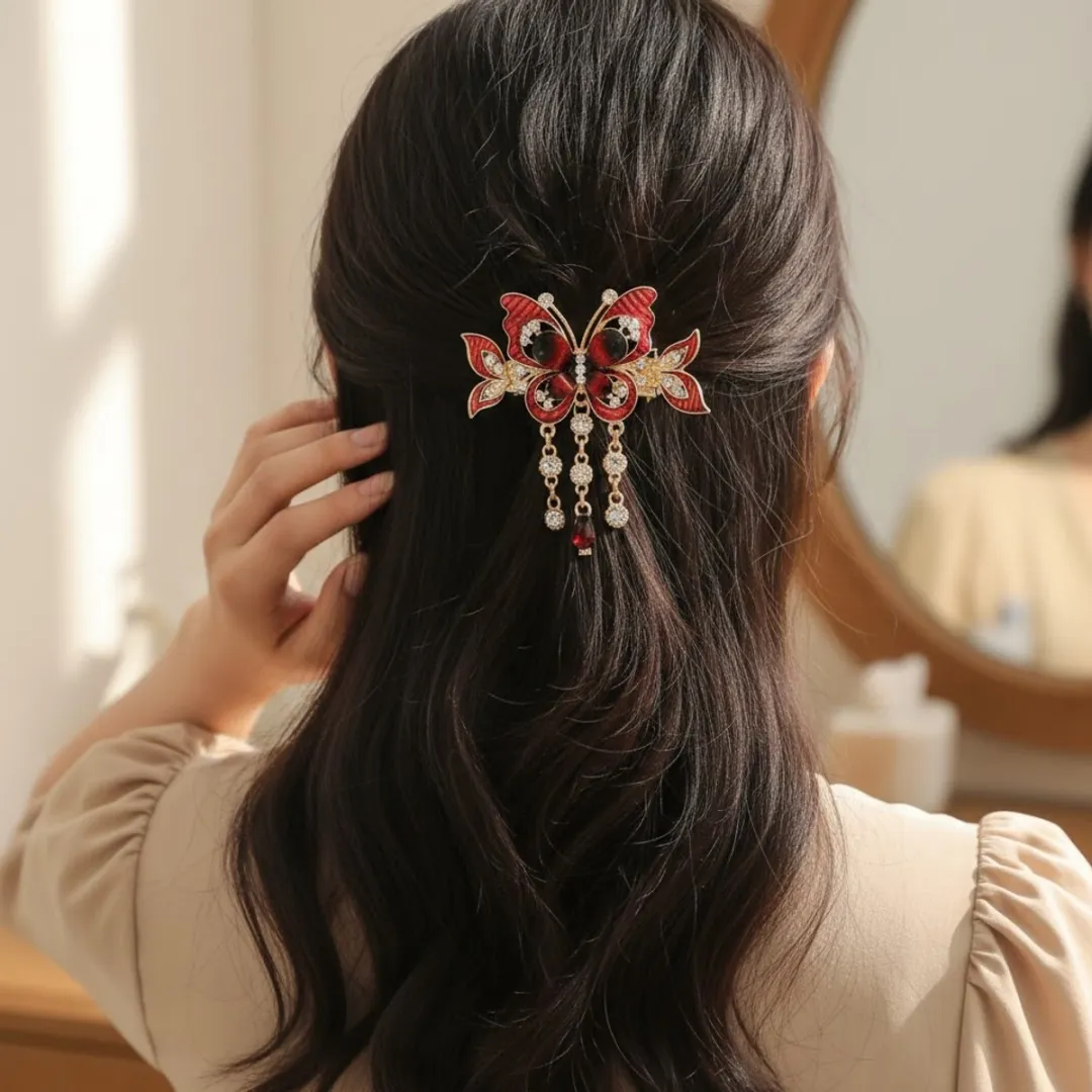 NuveX Vlinder Haarclip Rood - Strass & Kettingen