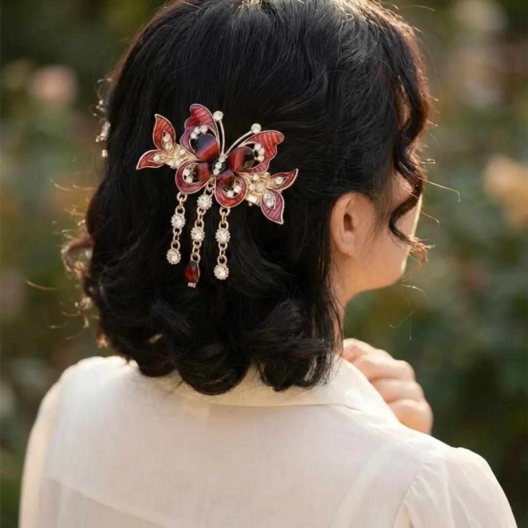 NuveX Vlinder Haarclip Rood - Strass & Kettingen
