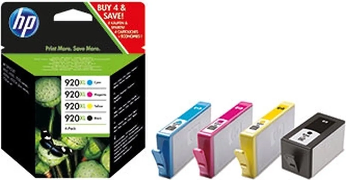 HP 920XL C2N92AE Inktcartridge - 4 Stuks - Zwart/Cyaan/Magenta/Geel