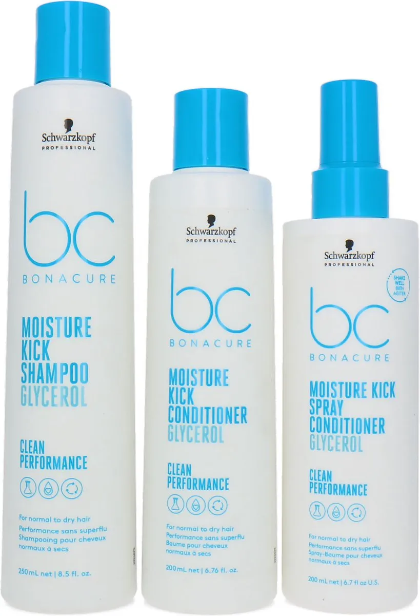 Schwarzkopf Bonacure Moisture Kick Shampoo+Conditioner+Spray 650ml