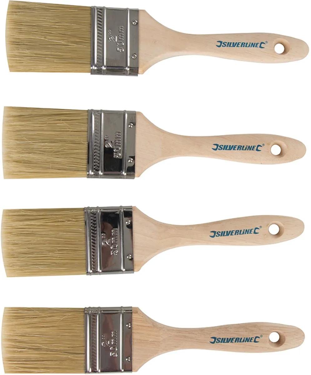 Silverline Verfkwast Gemengde Haren Plat 50mm - 4 Stuks