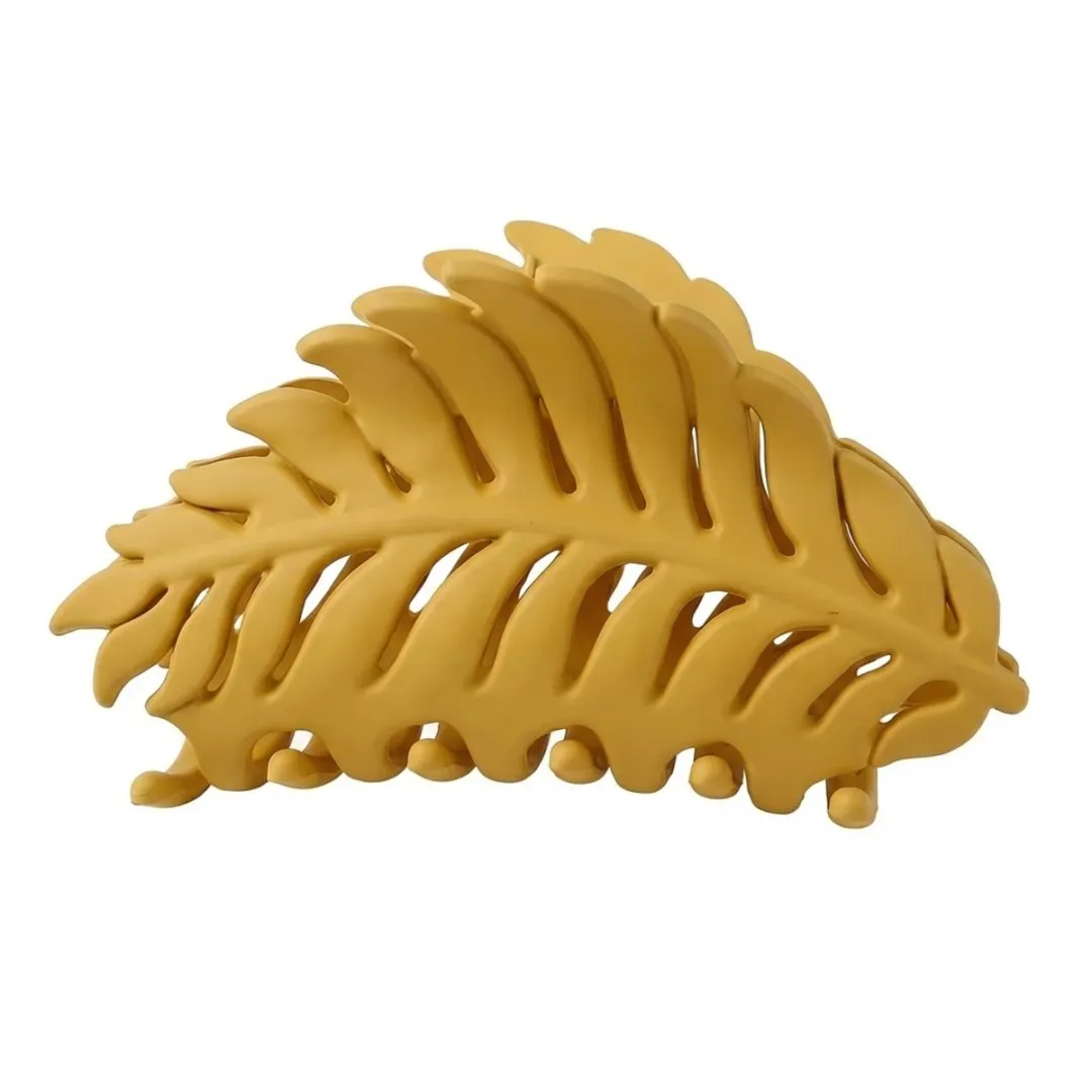 Geel bladvormige haar clip dames – matte kunststof haar klem – grote antislip haar clip – stevig haar accessoire voor dagelijks gebruik