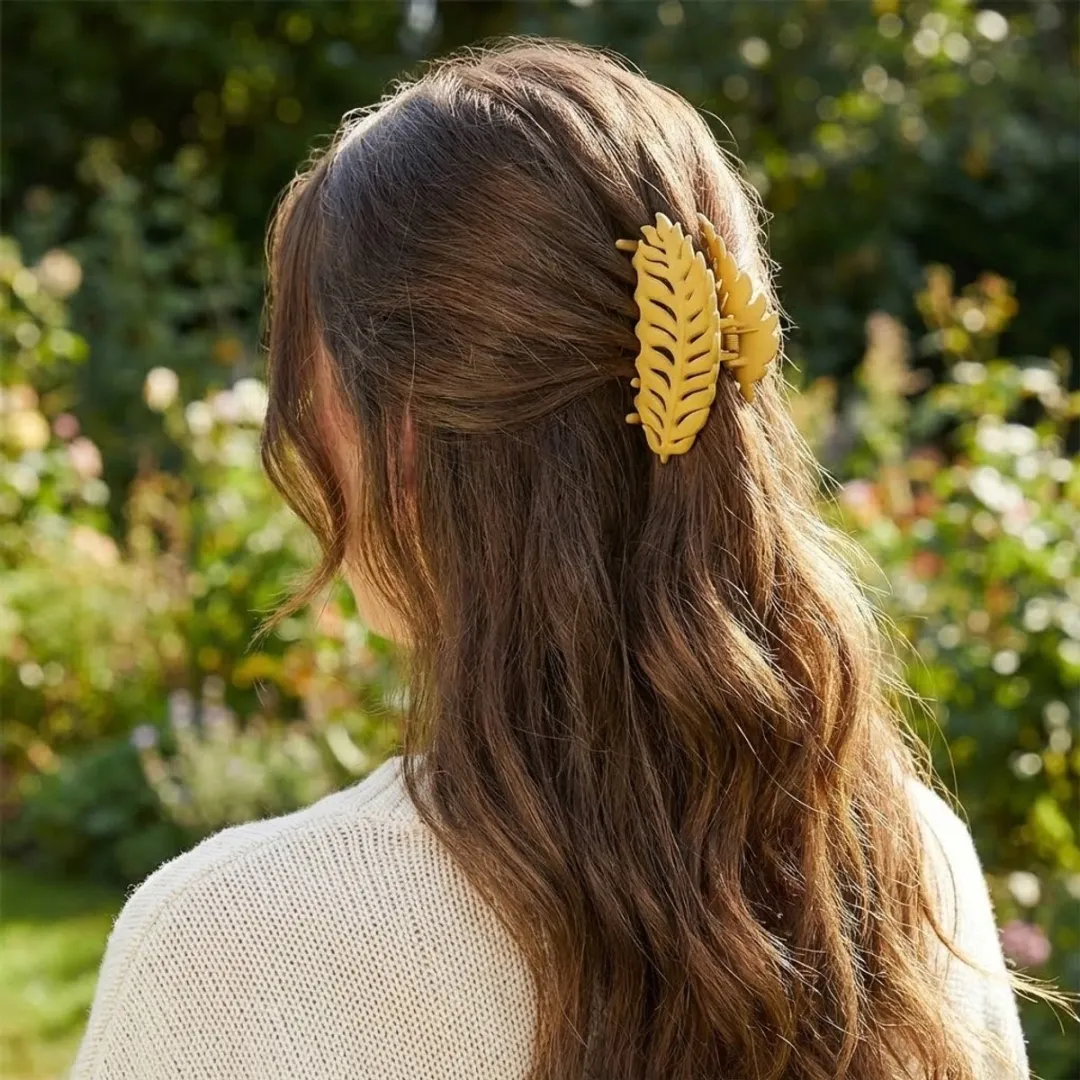 Geel bladvormige haar clip dames – matte kunststof haar klem – grote antislip haar clip – stevig haar accessoire voor dagelijks gebruik