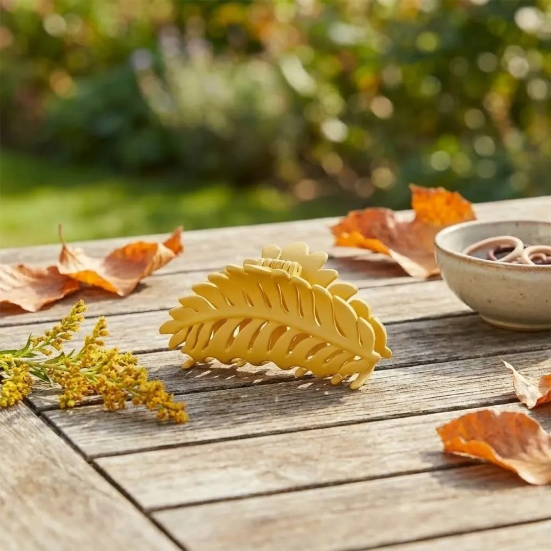 Geel bladvormige haar clip dames – matte kunststof haar klem – grote antislip haar clip – stevig haar accessoire voor dagelijks gebruik
