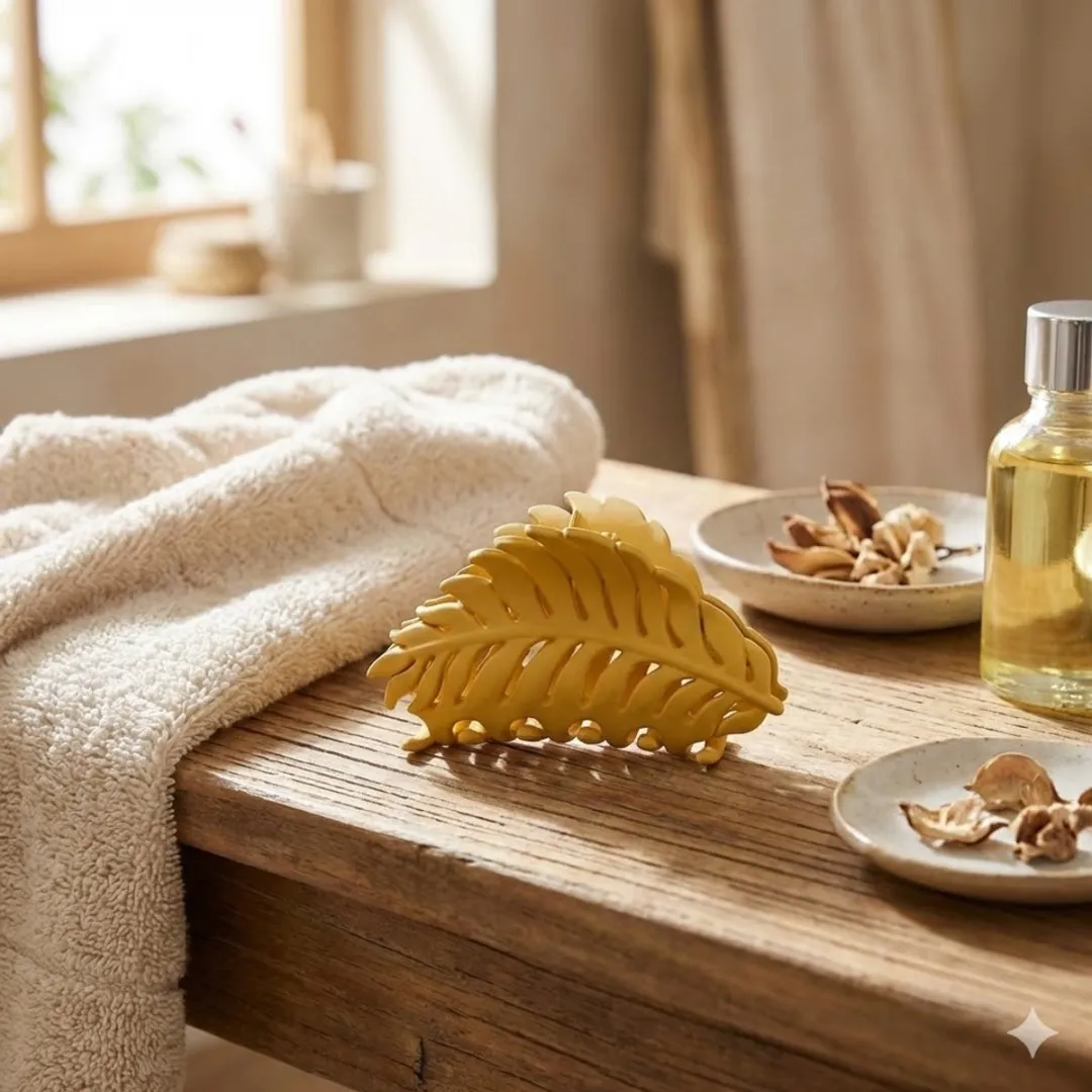 Geel bladvormige haar clip dames – matte kunststof haar klem – grote antislip haar clip – stevig haar accessoire voor dagelijks gebruik