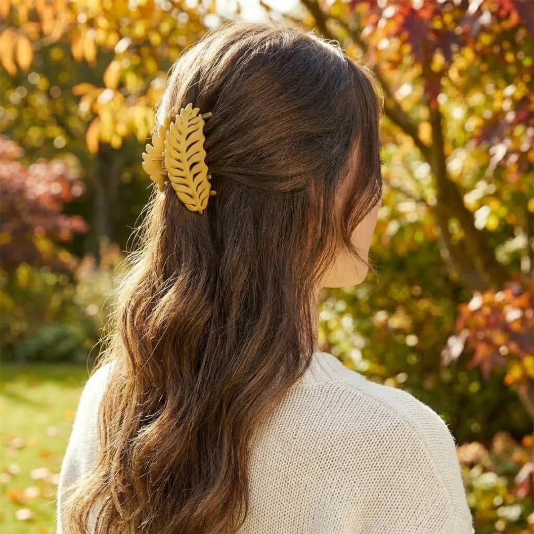 Geel bladvormige haar clip dames – matte kunststof haar klem – grote antislip haar clip – stevig haar accessoire voor dagelijks gebruik