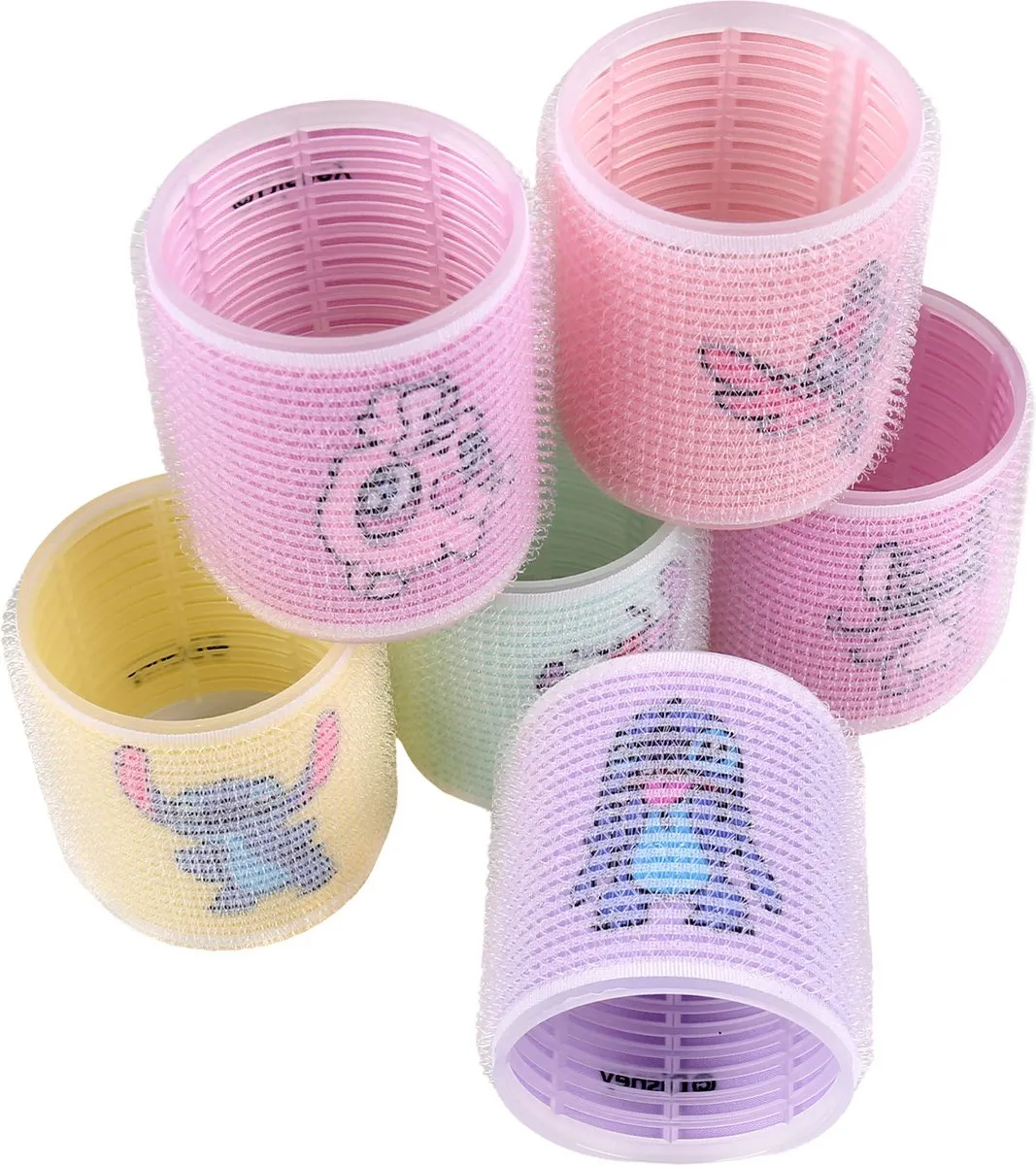 Disney Stitch & Angel Klittenband Haarrollers - 6 Stuks - Ø55mm