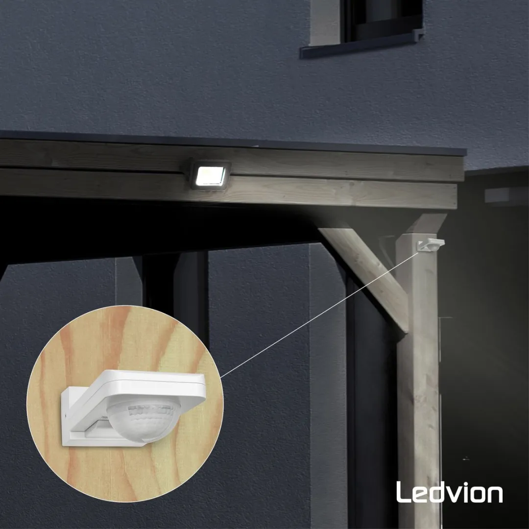 Ledvion Bewegingsmelder Opbouw Wit IP65 - 360° Bereik 20m