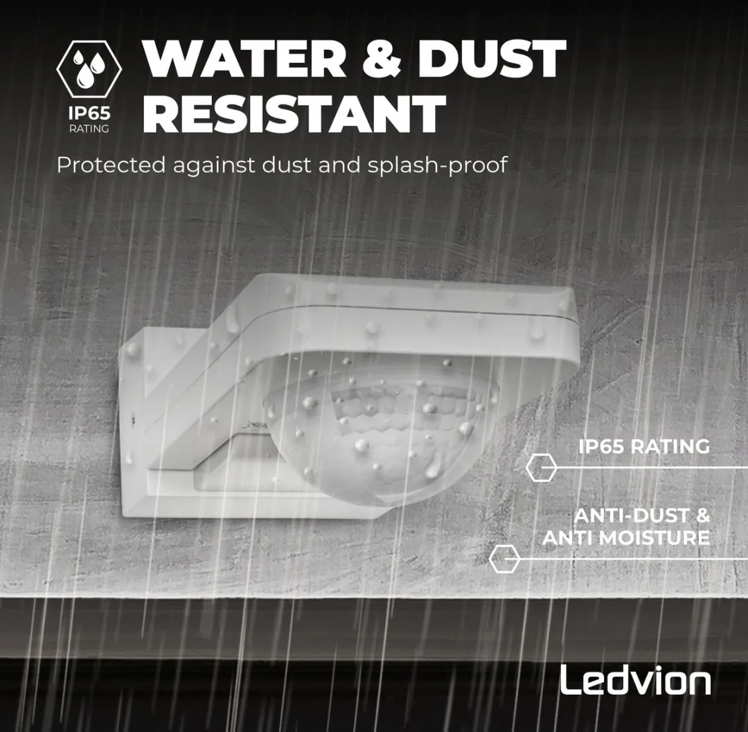 Ledvion Bewegingsmelder Opbouw Wit IP65 - 360° Bereik 20m
