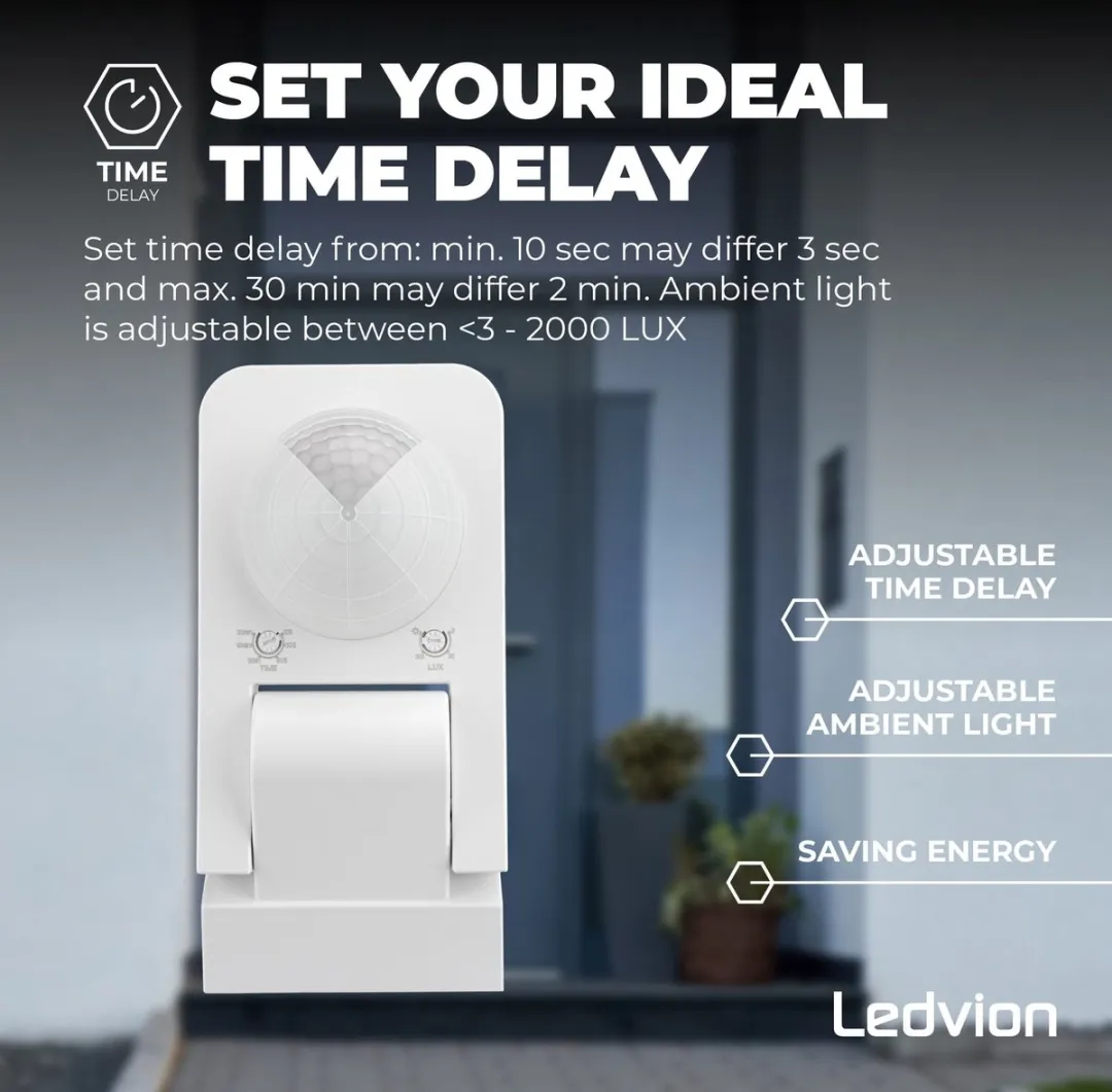 Ledvion Bewegingsmelder Opbouw Wit IP65 - 360° Bereik 20m - afbeelding 6 van 6