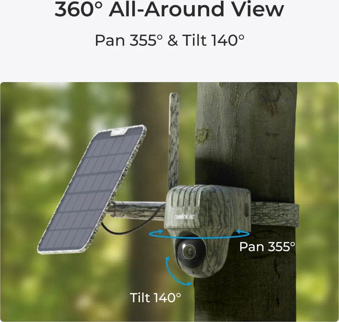Reolink Go Series Go-serie G450 met zonnepaneel 2 - 4K 4G LTE PT Wildlife Cam, detectie en herkenning van dieren, 360° zicht, 32GB microSD-kaart