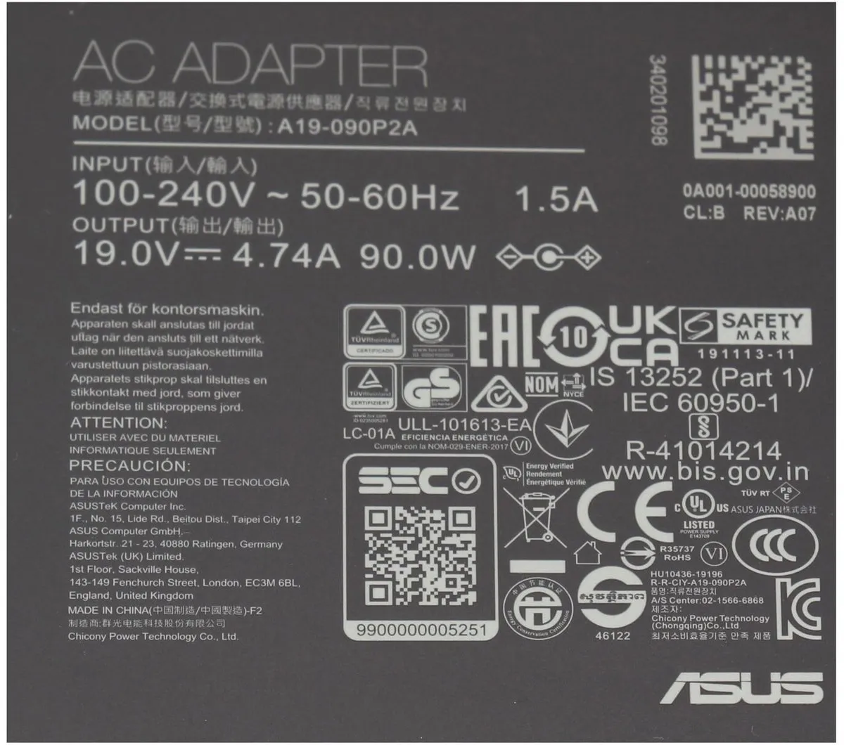 ASUS 0A001-00052600 Oplader 90W