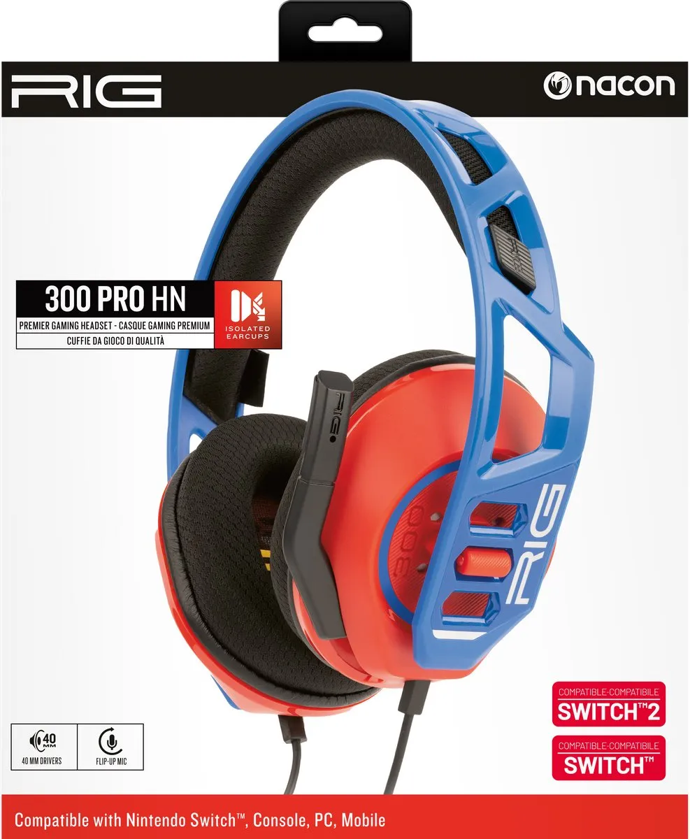 NACON RIG 300 PRO HNR+B - Gaming Headset - Nintendo Switch 2 & Nintendo Switch - Rood/Blauw