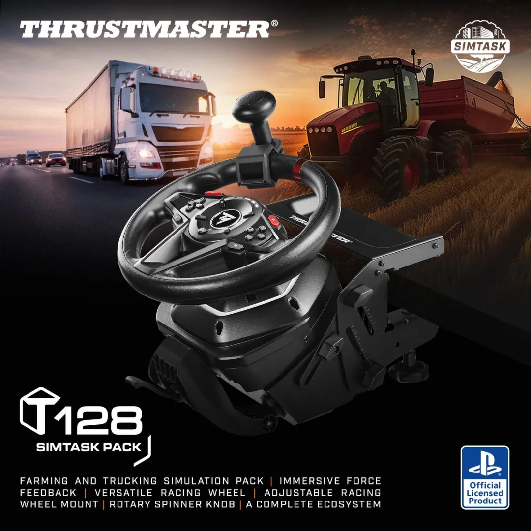Thrustmaster T128-P SimTask Pack - Racestuur & Pedaalset - Inclusief SimTask Steering Kit - Force Feedback - Compatibel met PS5, PS4 & PC