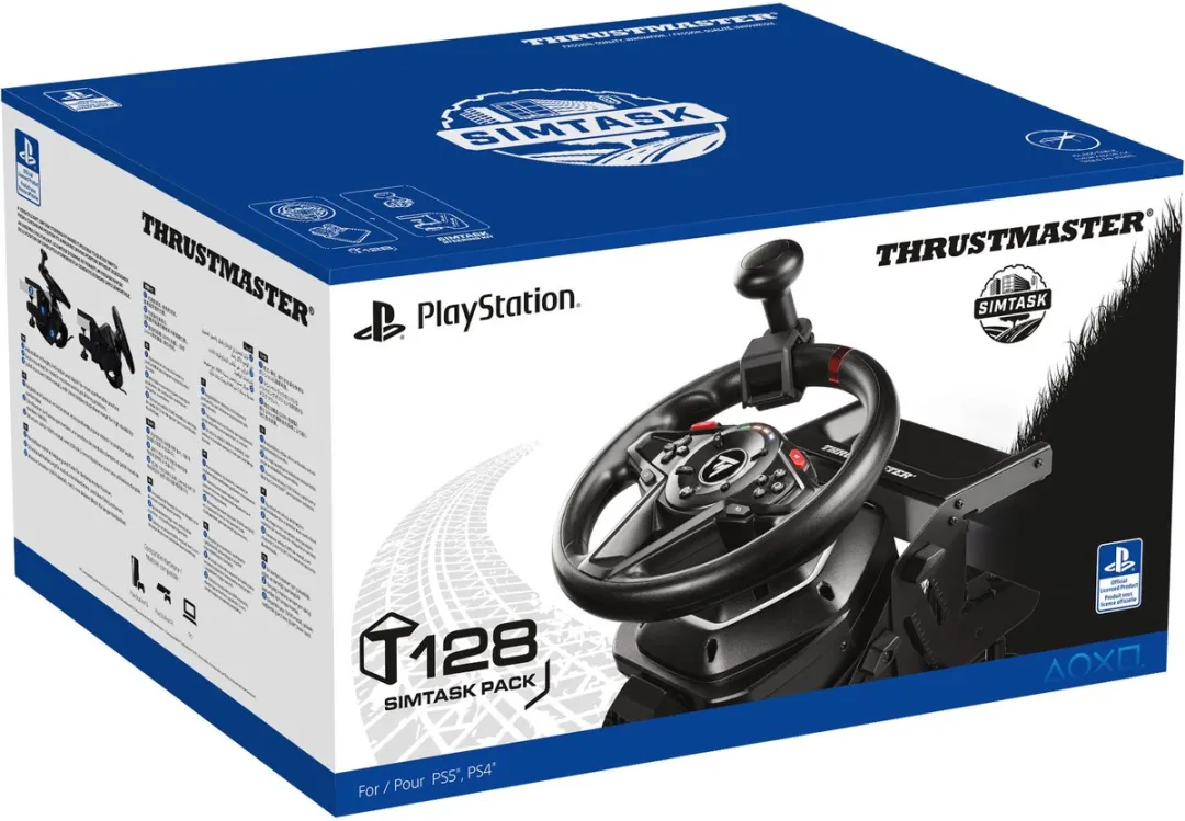 Thrustmaster T128-P SimTask Pack - Racestuur & Pedaalset - Inclusief SimTask Steering Kit - Force Feedback - Compatibel met PS5, PS4 & PC