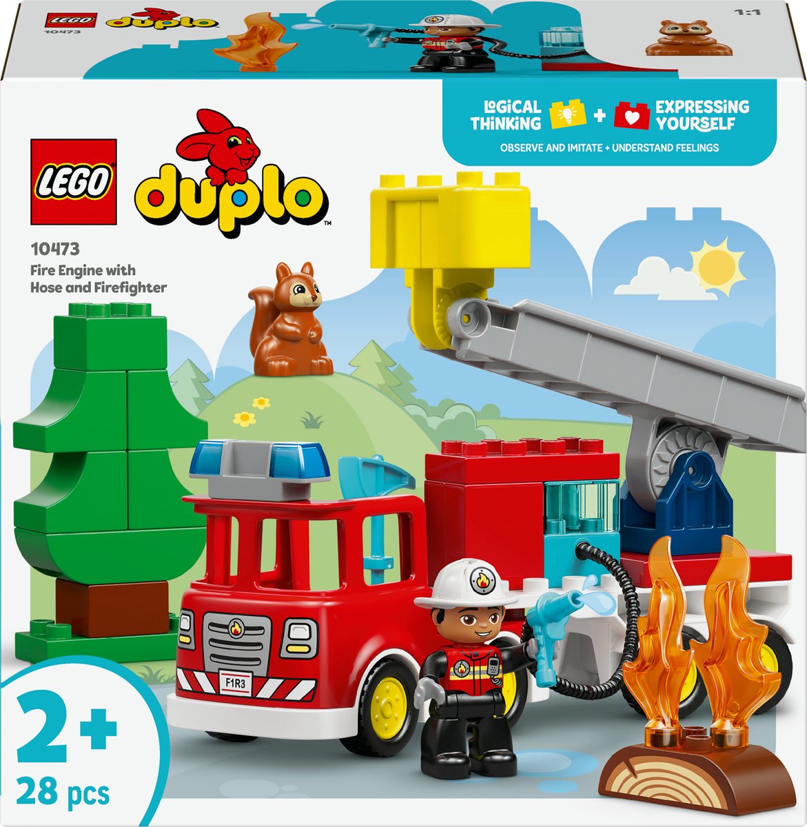 LEGO Duplo brandweerauto met slang en brandweerman speelgoed.