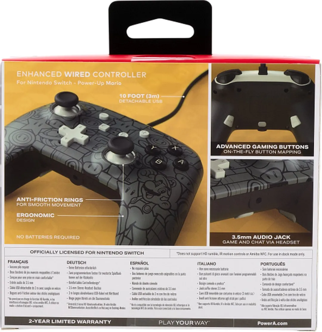 POWERA Power Up Mario Wired Controller 1522659-01 - Zwart/Grijs