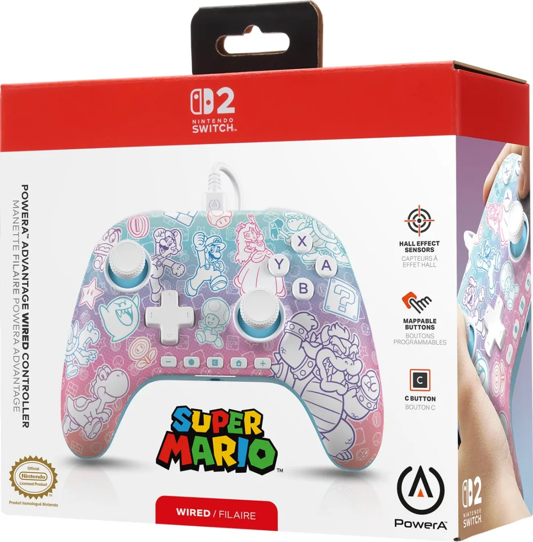 PowerA Advantage NSGP0526-01 Controller Nintendo Switch 2 - Mushroom Kingdom Blauw/Roz