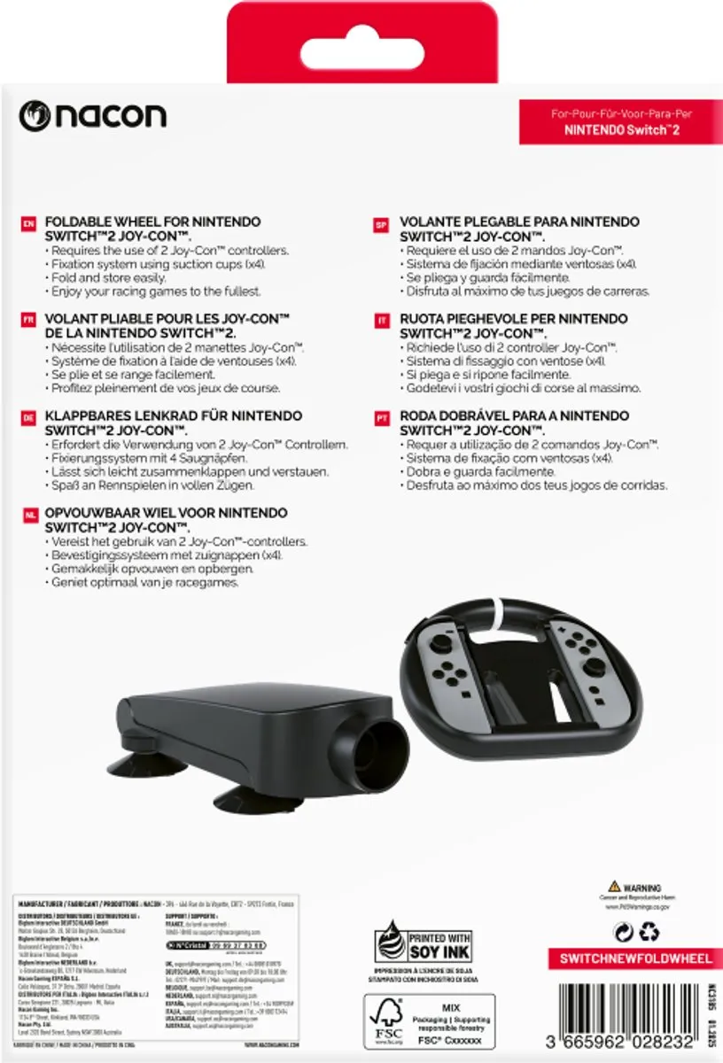 Nacon NA028232 Opvouwbaar Racingstuur Nintendo Switch 2 - Zwart