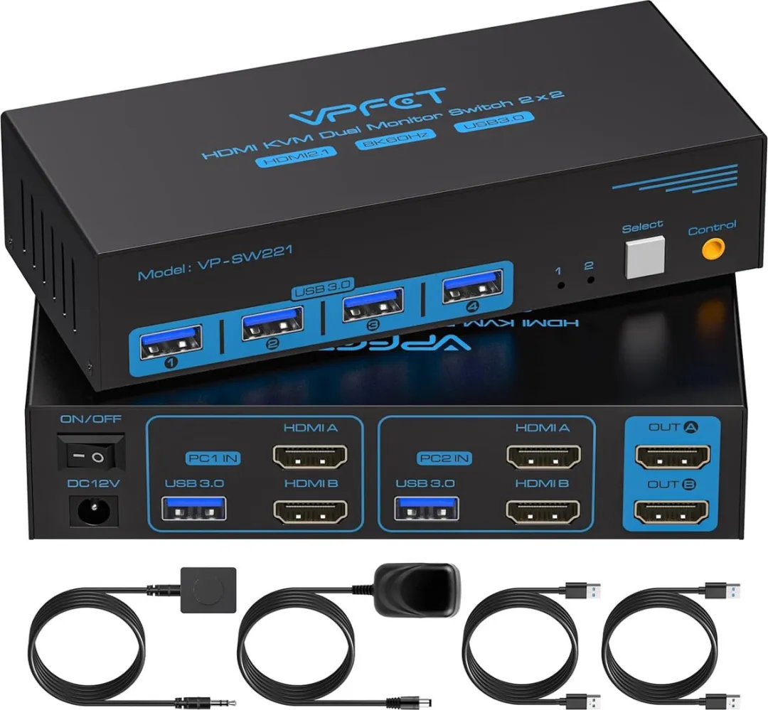 NÖRDIC KVM-151 HDMI 2.1 KVM Switch - 8K60Hz/4K120Hz - 2 PC's 4x USB-A 3.1 - afbeelding 6 van 6