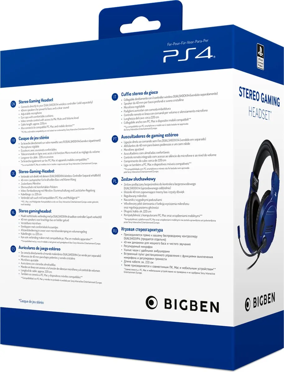 Bigben Stereo Gaming Headset V3 PS4OFHEADSETV3BLUE - Blauw