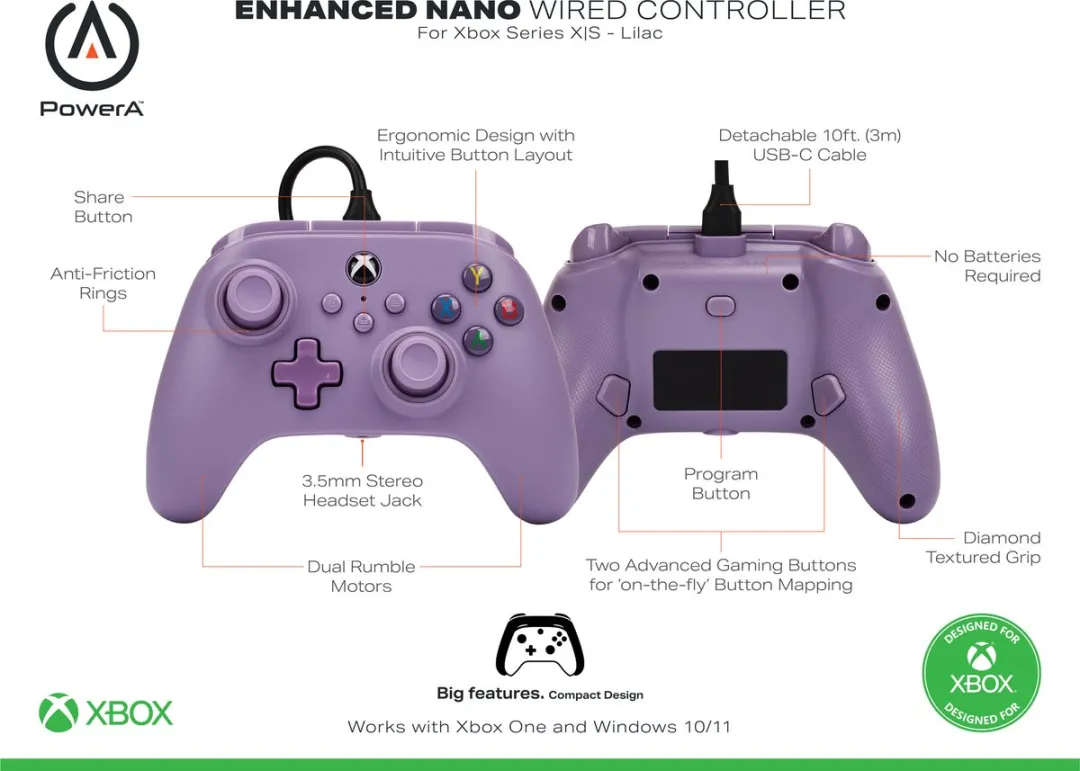 PowerA Nano Bedrade Controller Xbox Series X|S XBGP0025-01 - Lila