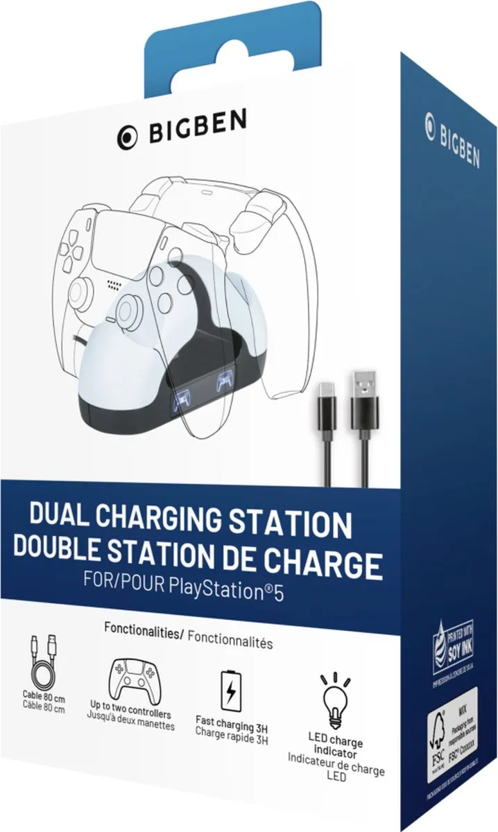 Bigben PS5DUALCHARGERV3 Oplaadstation - 2 Controllers - Wit
