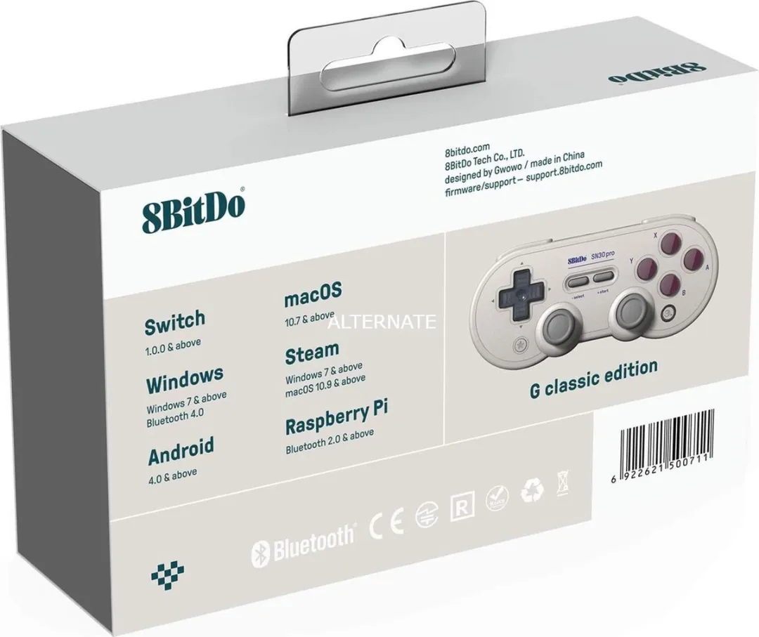 8BitDo SNES 30 Pro Controller RET00120 - Grijs