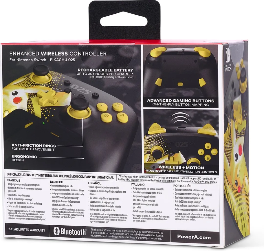 PowerA Draadloze Nintendo Switch Controller Pokémon 025 - 900mAh - Zwart/Geel - afbeelding 6 van 6