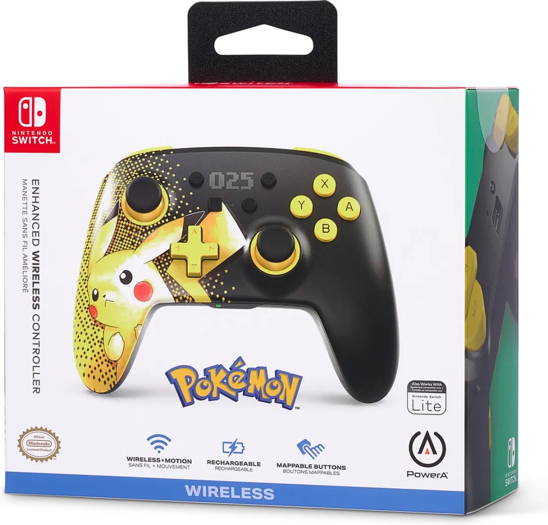 PowerA Draadloze Nintendo Switch Controller Pokémon 025 - 900mAh - Zwart/Geel