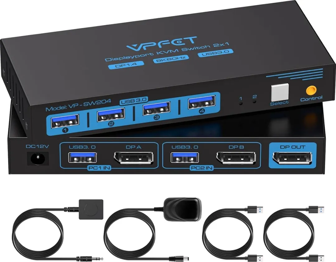 NÖRDIC KVM-150 KVM Switch - DisplayPort naar USB - 4x USB 3.1 - Zwart